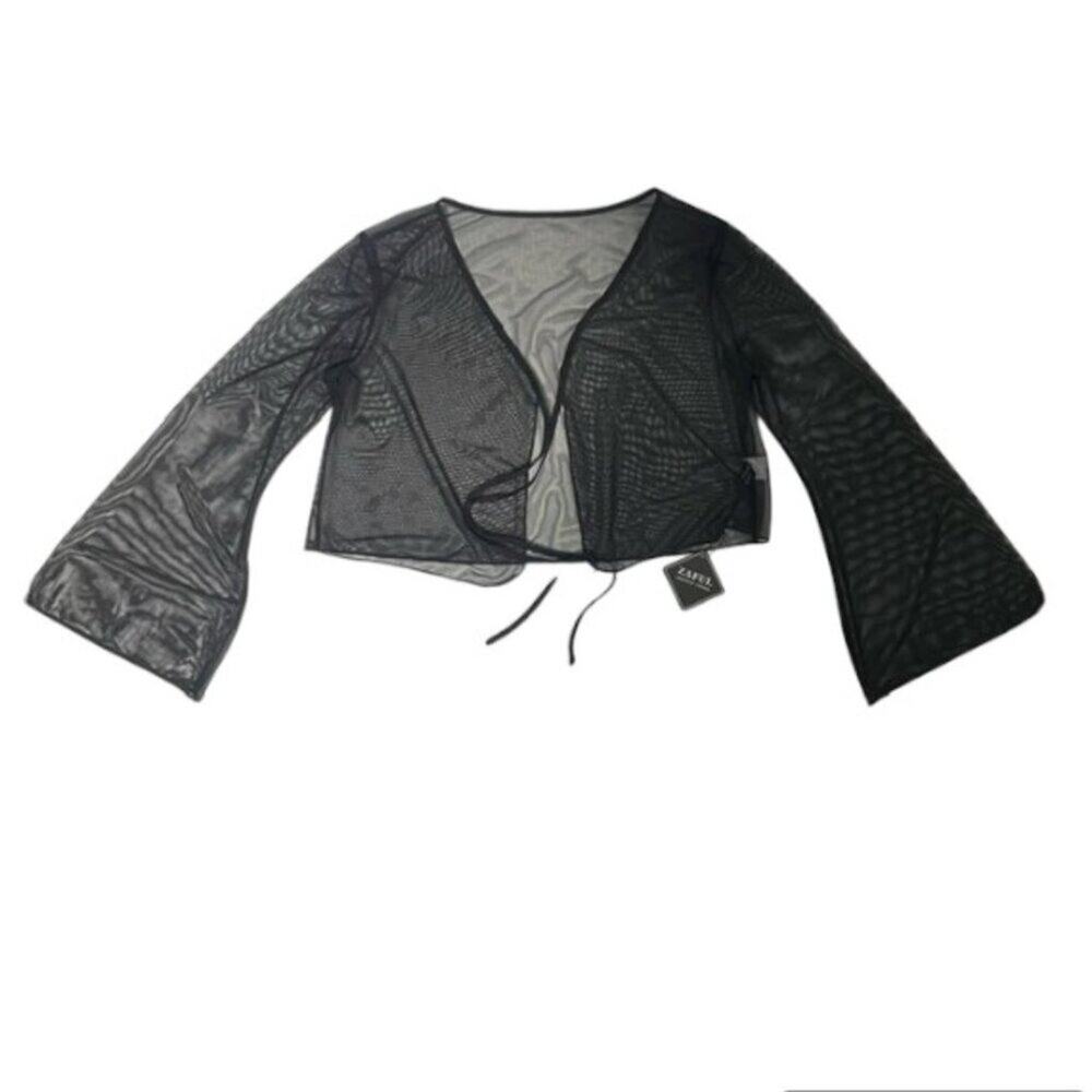 NWT Zaful Sheer Mesh Long Sleeve Shrug Black Size 10